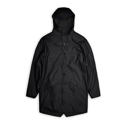 RAINS Long Jacket - Black Waterproof and Windproof Long Jacket for Men and Women - Breathable, Lightweight and Durable with Adjustable Hood - 2 Year Warranty