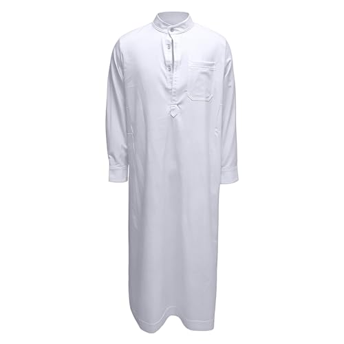 Kaftan de algodón y lino para hombre túnica árabe de manga larga con bolsillos