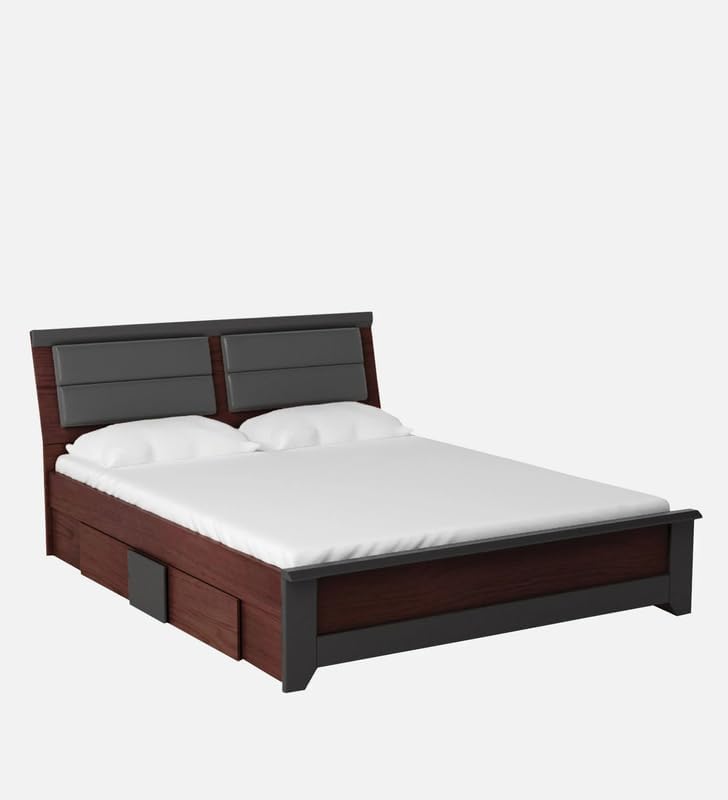 Image of Mintwud Pepperfry Engineered Wood King Size Bed with Drawer Storage | Wooden Double Bed Cot Palang Furniture with Headboard for Bedroom Living Room Home and Hotel (Wenge Finish)