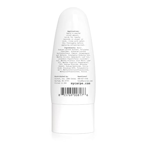 Image of Carpe Exfoliating Underarm Scrub with Odor Protection, Underarm Exfoliator to Improve Deodorant Performance - Energizing Minty Fresh Smell - Armpit Scrub for Women and Men