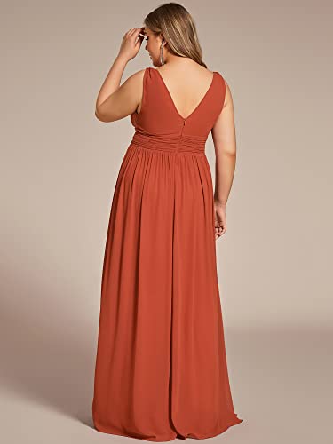 Image of Ever-Pretty V Neck Sleeveless Pleated Chiffon Maxi Plus Size Formal Dress for Women Bridesmaid Dresses 09016-DA