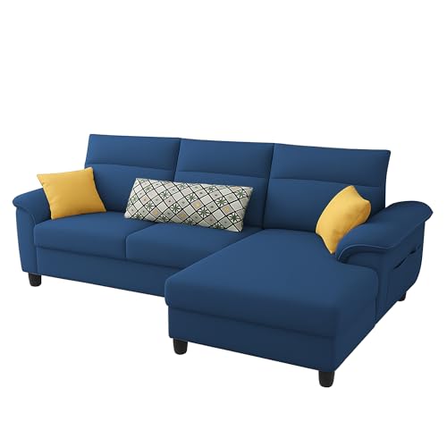 Image of Casaliving Seams RHS 4 Seater L Shape Sofa for Living Room (Blue Fabric) Premium Fabric Sofa