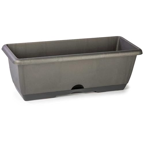 AC - Jardinera de plástico para balcón con Plato Integrado - Modelo PLFT - 10 litros - Fabricada en España (Gris Antracita - 50 cm)