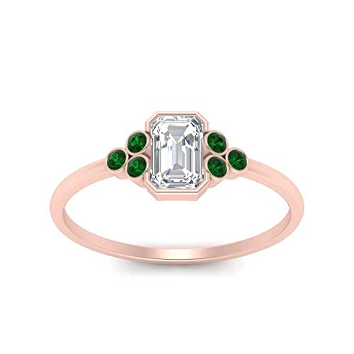 Image of Choose Your Gemstone Bezel Set Petite Diamond CZ Ring Rose Gold Plated Emerald Shape Petite Engagement Rings Everyday Jewelry Wedding Jewelry Handmade Gifts for Wife US Size 4 to 12