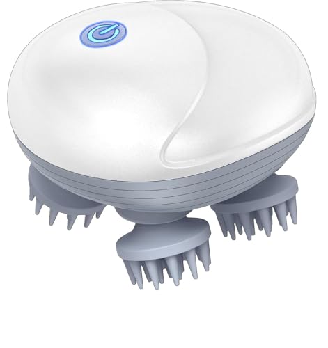 MOMENT Electric Head Scalp Massager with 4 Detachable Massage Claws & 3 Speeds Portable Handheld IPX6 Waterproof for Men Women Hair Growth & Stress Relax Cat Dog Pet Head Massager White