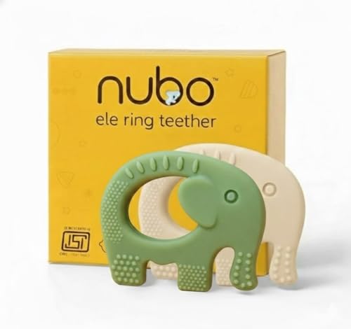 Image of Nubokind Silicone Baby Teether Ring Set | BIS Certified Multi-Textured Soft Newborn Chew Toy | for 3, 6, 9, 12 Months + BPA Free Teether | Molar Relief Easy Grip | Safe Made in India | Pack of 2
