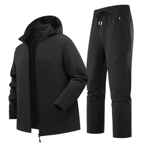 Generisch Combinaison de pluie pour homme - 2 pièces - Veste à capuche + pantalon de pluie - Coupe-vent - Vêtement de travail - Imperméable - Vêtement de pluie de moto - Respirant et léger, Noir , 5XL