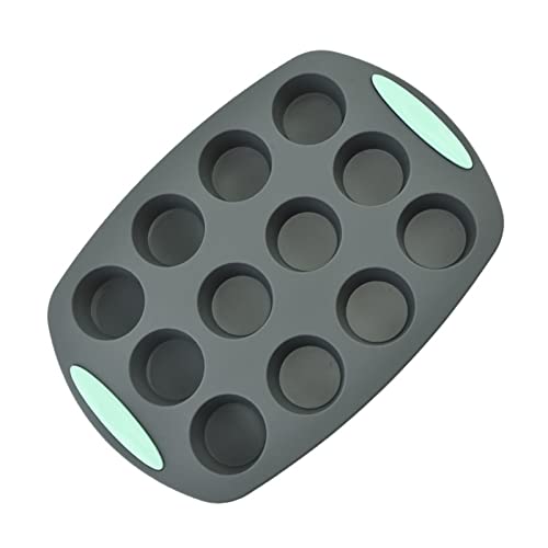 BesoAbrazo Silicone Muffin Pan 12 Cups Mini Size, Non-stick and Easy Pop Out Muffin Tin, Good Grip Perfect Result Cupcake Baking Tray, Egg Tart Bite Mini Pie Molds, Grey