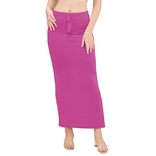 Image of DESI GIRL Satin Shimmer Stretchable Saree Shapewear Petticoat with Drawstring for Women | Mermaid fit Saree Petticoat with Side Slit for Easy Movement | Saree Shaper | Long inskirt