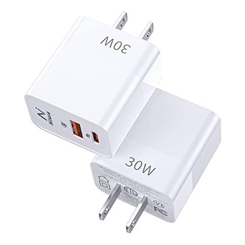 2 Pack USB C Charger,NITASA 30W 2 Port PD Fast Charger Adapter Block for iPhone 14/15 Pro/16 Pro Max/16 Pro/iPad, Super Fast Charger Block(25W) Type C for Samsung S23/S24, Pixel 8 8A 9 Pro