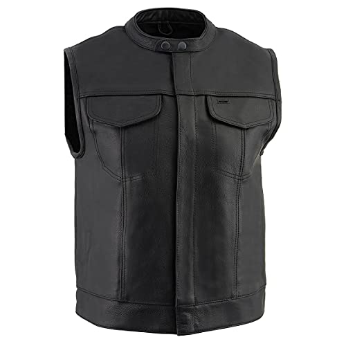 Milwaukee Leather LKM3720 Men's Black Leather Club Style Motorcycle Rider Vest with Concealed Snap Button Closure - 8X-Large
