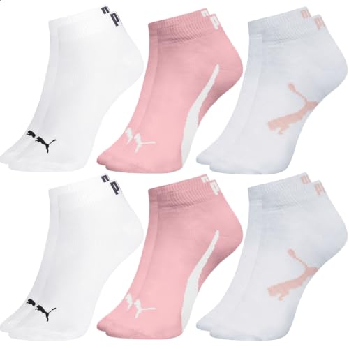 PUMA Kit 6 Pares Meia Infantil Cano Curto Malha Respirável Unissex, 4 Branco - 2 Rosa Claro, 29-34