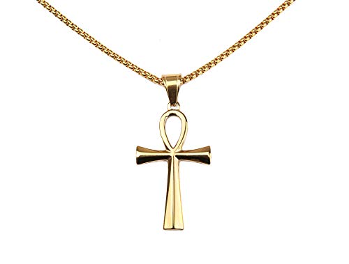 LINLINCHIC Stainless Steel Coptic Ankh Cross Religious Necklace for Women Men, With 23.6 Inch Chain