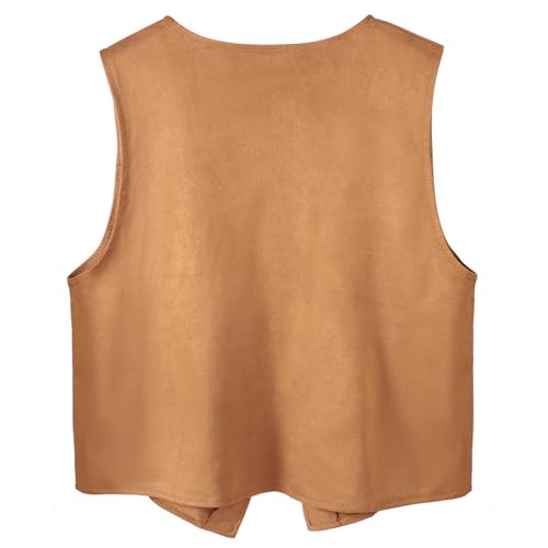 QCHOMEE Kids Western Waistcoat Hat Set Cowboy Cowgirl Costume Outfit for Girls Boys Fancy Dress Up Cosplay Halloween World Book Day Age 6-10 Years Old (Brown-A - Image 3