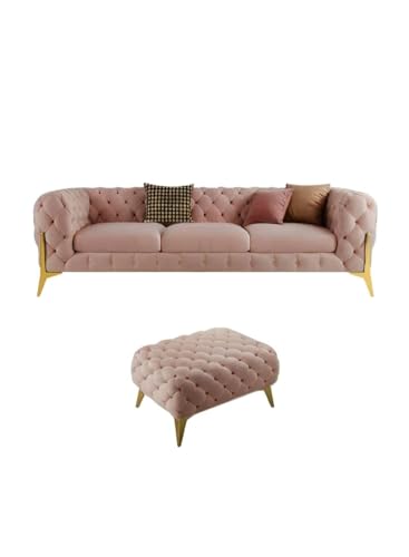 Image of Chesterfield Velvet Upholstery 3-Seater with Armchair and Footrest, Design in 3+1+Footrest Sofa for Living Room, Bedroom, Hallways (Ashrose)