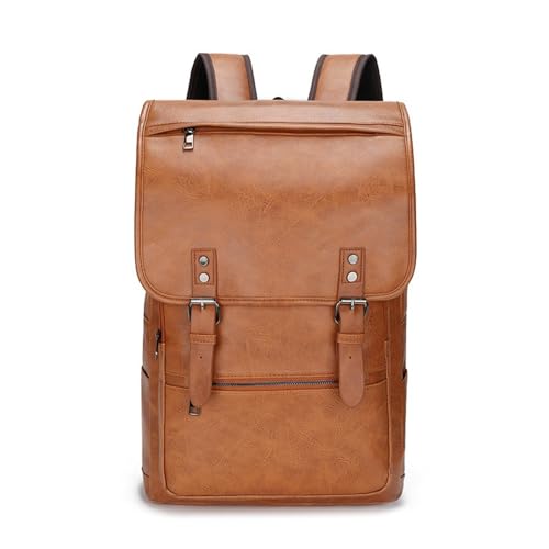 Mens Backpack Simple Men's PU Shoulder Bag Outdoor Travelling Backpack for Camping Outdoor Sport,Khaki-One Size
