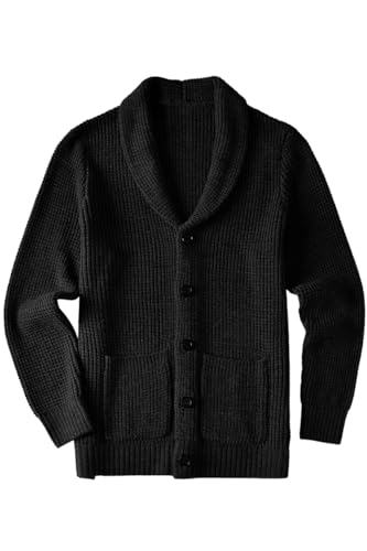 ZHILI Camisola de gola de xaile para homens camisola grossa para lazer e auto-cultivo, Preto, XL