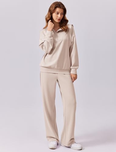 Image of PINSPARK 2 Piece Sets for Women 2026 Fall Outfits Sweatsuit Oversized Sweatshirt Wide Leg Sweatpants Matching Set Tracksuit