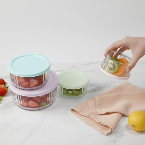 Image of Femora Borosilicate Glass Round Food Storage Containers with Airtight Lids Set of 4 (230ml, 460ml, 950ml, 1650ml) | Multicolour | Microwave, Oven & Dishwasher Safe | Leakproof Meal Prep Containers