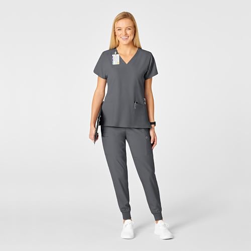 WonderWink Women's Women's Stylized V-Neck Top Shirt, Pewter, Small by WINK - Image 3