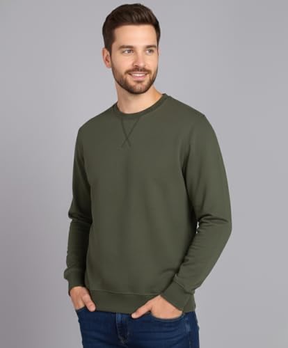 Image of Alan Jones Clothing Men's Crew Neck Solid Pure Cotton Sweatshirt