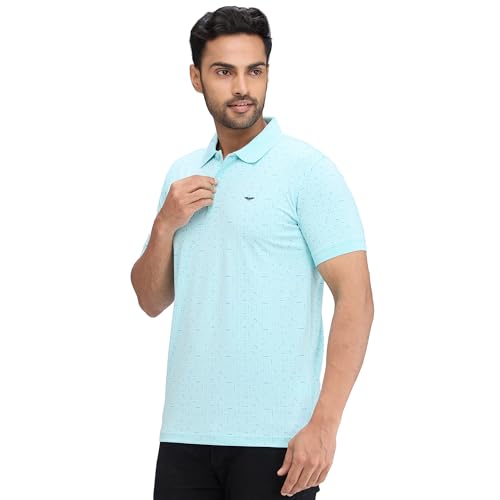 Image of Park Avenue Men's Slim Fit Print Pattern Cotton Polyester Blend Polo Neck Half Sleeve Casual T-Shirt