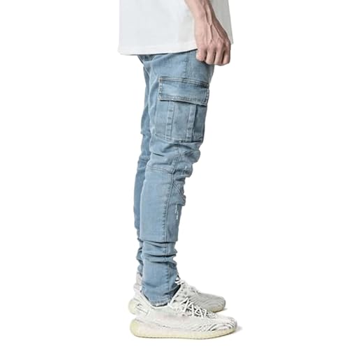 Slim Fit Jeans for Men Stretch Ripped Skinny Jeans Pants Distressed Straight Leg Flex Waist Cargo Denim Pants3