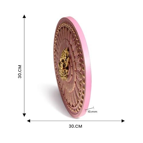 Image of Art Street Ganesha Wall Plaque with Floral Design, MDF Round Plaque, Pink & Gold Decor, Laser-Cut Lord Ganesha Idol for Pooja Room, Living Room, or Office, Religious Wall Hanging, 30x30 cm