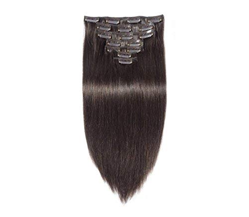 BELLA HARARO Remy 7 Pcs Human Hair Extensions With Easy To Use Hair Extension Clips,16 Inch,80 Grams(Dark Brown)