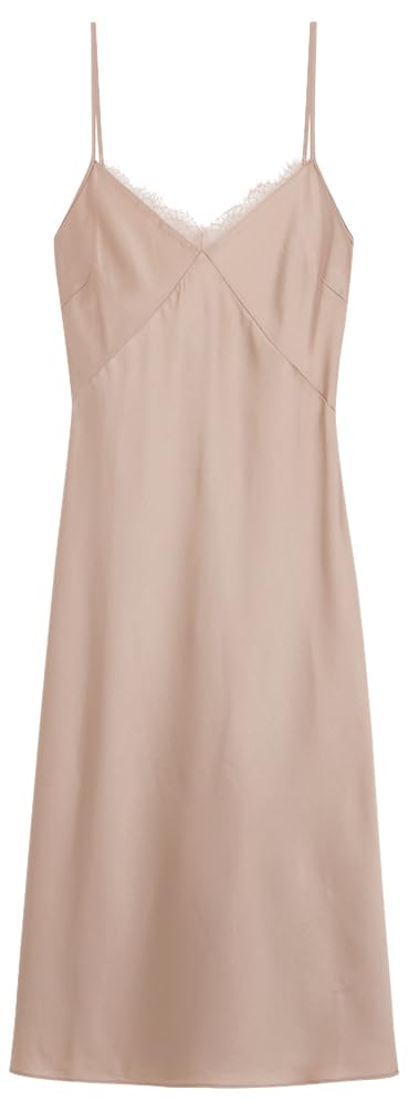 Women'secret Damen Camisón Corto Sense 1 and 2 Nudefarbenes midi-Nachthemd aus Satin und Spitze, Braun Oxid, XL