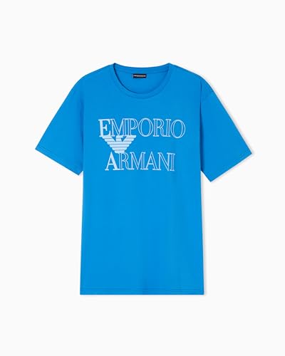 Emporio Armani T-Shirt à col Rond avec Logo Audacieux pour Homme, Bleu, Taille M