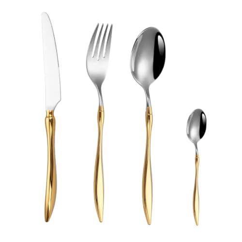 Besteck Set 6 Personen – Edelstahl 18/10 Silber-Gold – Luxus Besteck Spülmaschinenfest & Rostfrei – Modern Ergonomisch – Geschenkbox – PVD Beschichtet Velora Besteckset