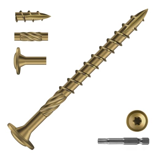 Image of #14 x 3 Inch Lag Screws (39Pcs) 1lb. Structural Wood Screw, Bronze, Carbon Steel, Washer Head, Rust Resistant epoxy Coated, T30 Star Bit
