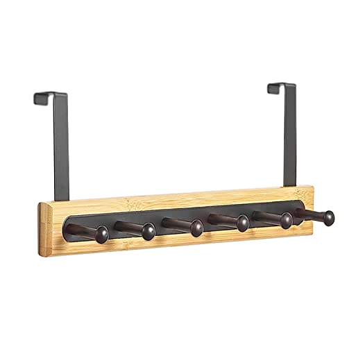 TopBine Türgarderobe,Einhängen Türhaken schwarz mit 6 Haken Kein Stanzen erforderlich Türhängeleiste Holz für Badezimmer Schlafzimmer Tür (black) Cover