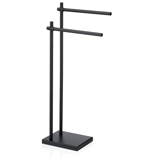 kela Handtuchhalter stehend 79cm, höhenverstellbar, Handtuchständer mit 2 Stangen, DEVIN, Metall pulverbeschichtet, Handtuchhalter schwarz matt