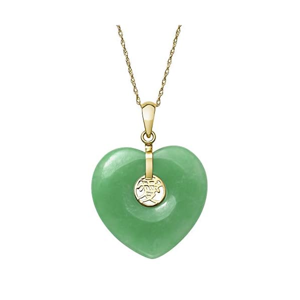 Belacqua Natural Green Jade Love Symbol Heart Charm Pendant Necklace in 14K Yellow Gold, Dianty Jewelry for Women, Gift Box Included