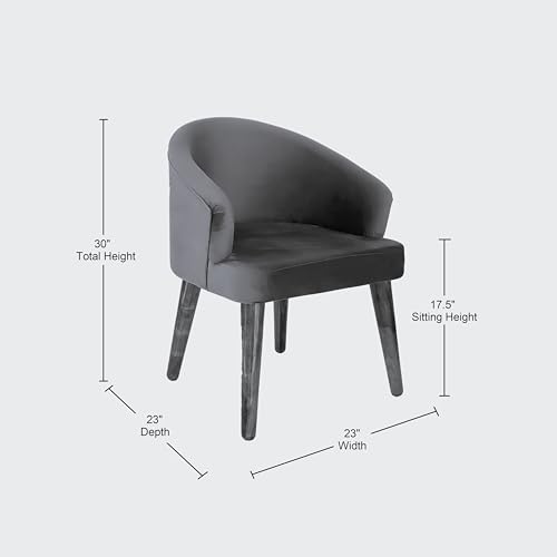 Image of DaneWood Wooden Upholstered Dining Chair | Single Accent Chair for Living /Drawing Room, Bedroom & Office | Upholstery Barrel Arm Chair with Velvet Fabric | Sheesham Wood Legs, Grey