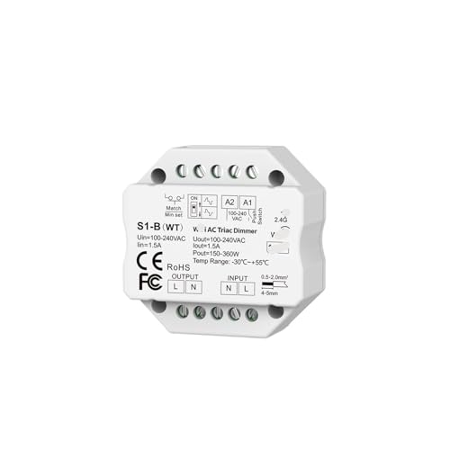 Atenuador LED S1-B-WT AC 110V 220V regulador de intensidad para bombilla triac