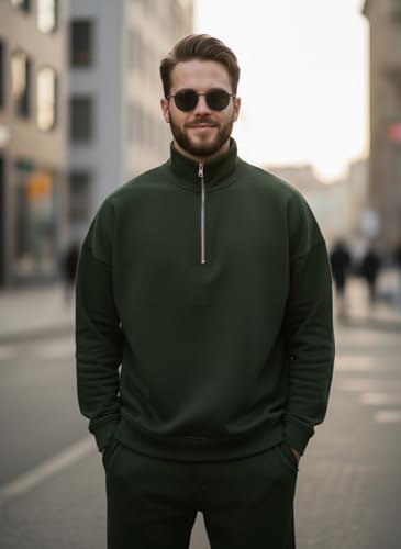 Image of Mack Jonney Solid Half Zipper Track Suit for men | Co-ord Set | Warm Fleece Tracksuit Set | Full Sleeve Sweatshirt