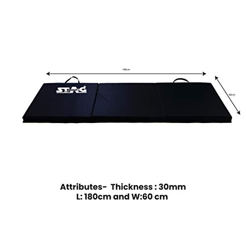 Image of STAG Multi-Purpose Foldable Fitness MAT 180 cm X 60 cm X 30 MM Use as Tumbling mat, Gymnastics mat, Crash pad Thick Foam for Both Men and Women, Black