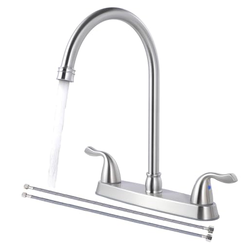 SHACO Kitchen Faucet, 2 Handle 8 Inch Centerset Kitchen Sink Faucet with Supply Line, Brushed Nickel High Arc 360° Rotating Spout 3 Hole Kitchen Faucet,SC-KF200