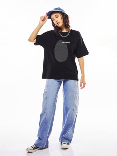 Image of Bewakoof Women's Cotton Oversized Fit Half Sleeve Round Neck T-Shirt | Casual wear | Streetwear | Oversized Tshirt for Woman Cotton| Baggy