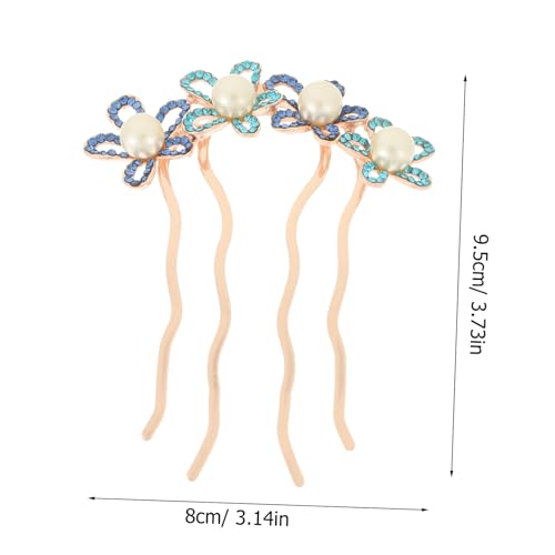 ELAYARD 結婚式用ブライダルヘアアクセサリー 華やかラグジュアリーパール ラインストーン四歯ヘアコーム 気品あるブルー 簡単装着でフォ