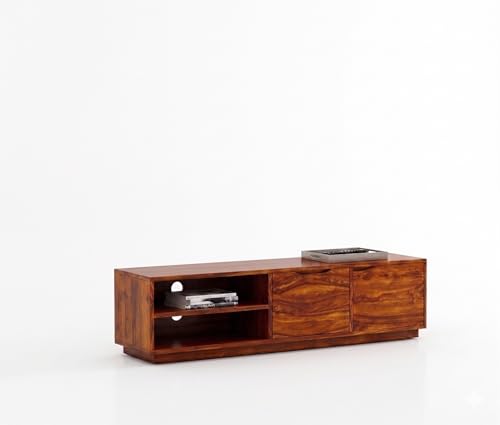 Image of sheesham Wood Standard Entertainment tv Unit Stand for Living Room (Teak Finish)