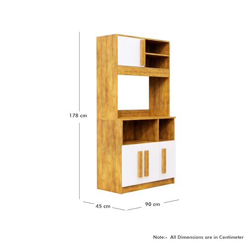 Image of Bniture Multipurpose Kitchen Cabinet | Engineered Wood Crockery Cabinet Modern with 4 Doors & Shelves | Crockery Unit for Dining Area | Kitchen Crockery Cabinet for Home | Giant Wood & Frosty White