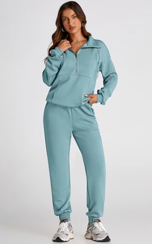 PRETTYGARDEN Long Sleeve Half Zip Sweatsuits Women 2 Piece Outfit Fall 2025 Casual Sweatshirt Sweatpants Lounge Set Tracksuit4