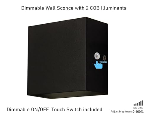 Image of 2 Pack 12W Stepless Dimmable Square Wall Sconce, Built-in Dimmer 3000K Flicker-Free COB Hardwired Aluminum Wall Lamp, Indoor Wall Light for Bedroom Kids Room Hallway