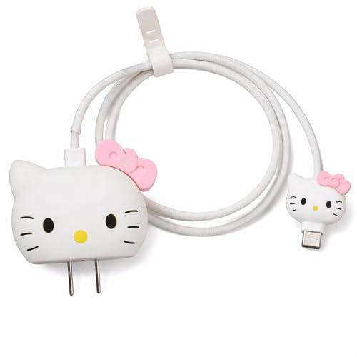 Image of Cable Protector for Apple iPhone Charger 20W /18W Type C, 3D Cute Cartoon Case Adaptor Cover Full Cable Connection Protectors Protective Protection Wire Sleeves Guard (Hello Kitty)