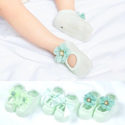 BILIKEYU Newborn Baby Kids Knit Shoes 3 Pairs Flower Closed Toe Cutouts Slip on Infant Boys (Mint Green, 6-12 Months)3