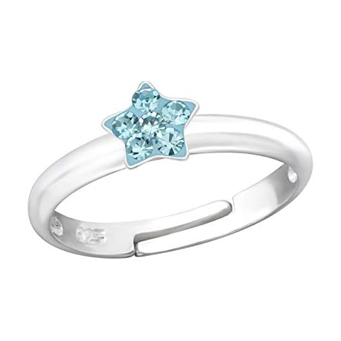 Kinder Ring 925 Echt Silber Mädchen Fingerring Emaille Kristalle Verstellbar (Stern CZ Blau / 5mm) Cover